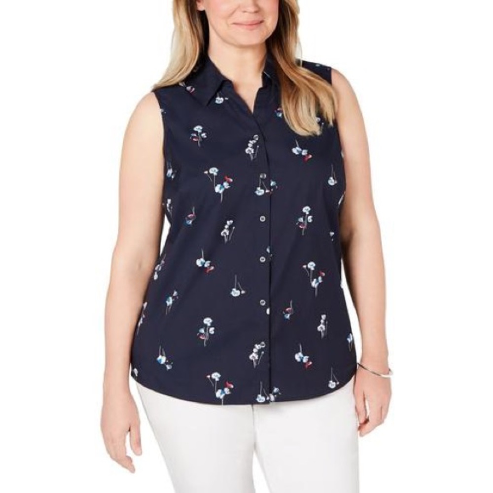 Charter Club Collared Floral Button Down Top
